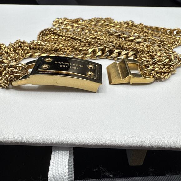Michael Kors Necklace 27" Gold Multi Strand Chain Link Logo Bar Slide Hinge - Picture 4 of 9